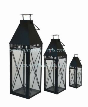 Metal candle lanterns with transprent glass