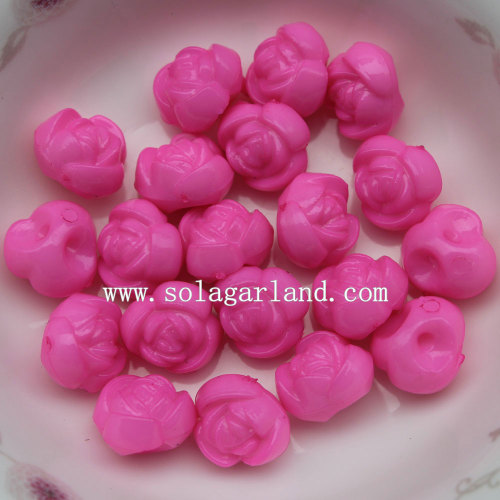 Perlas sueltas de flor de rosa de acrílico opaco grueso agujero trasero