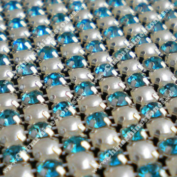 Sew on rhinestone mesh trimming 4mm pearl and rhinestone 24row