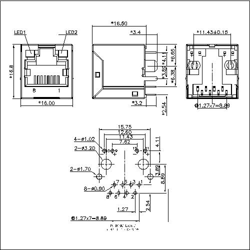 ATRJ5228-8P8C-GO-E-A-A-003 Modular Jack 8P8C Top Entry Shield With Led Jack