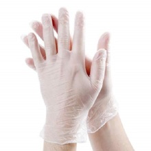 Colored disposable stretchy vinyl gloves