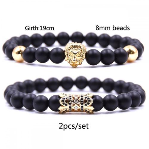 Black Lion Head Matte Onyx Bracelet