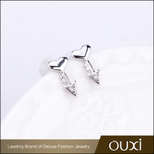 New model heart shape silver love key design couples cubic zircon stud earring