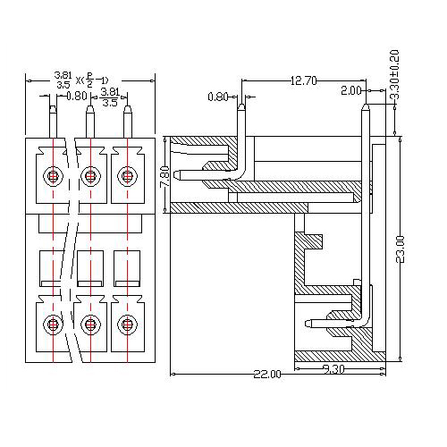 AT2500TR-3.5／3.81XXX-EF Plug-in Terminal Block Right-Angle Pitch3.5／3.81 