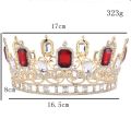 Gran tiara de novia de diamantes de imitación de color rojo corona de la reina