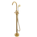 High Quality Solid Golden Floor Mounted Freestanding Bathtub Faucet with Hand Shower