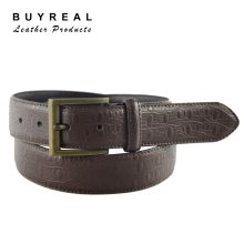 Genuine Leather Belt with Embossed Floral Pattern