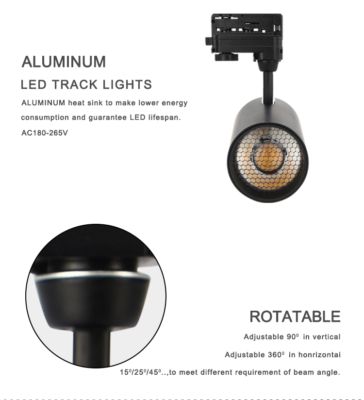 KCD 4 wire 3 phase track rail led spot light 20w