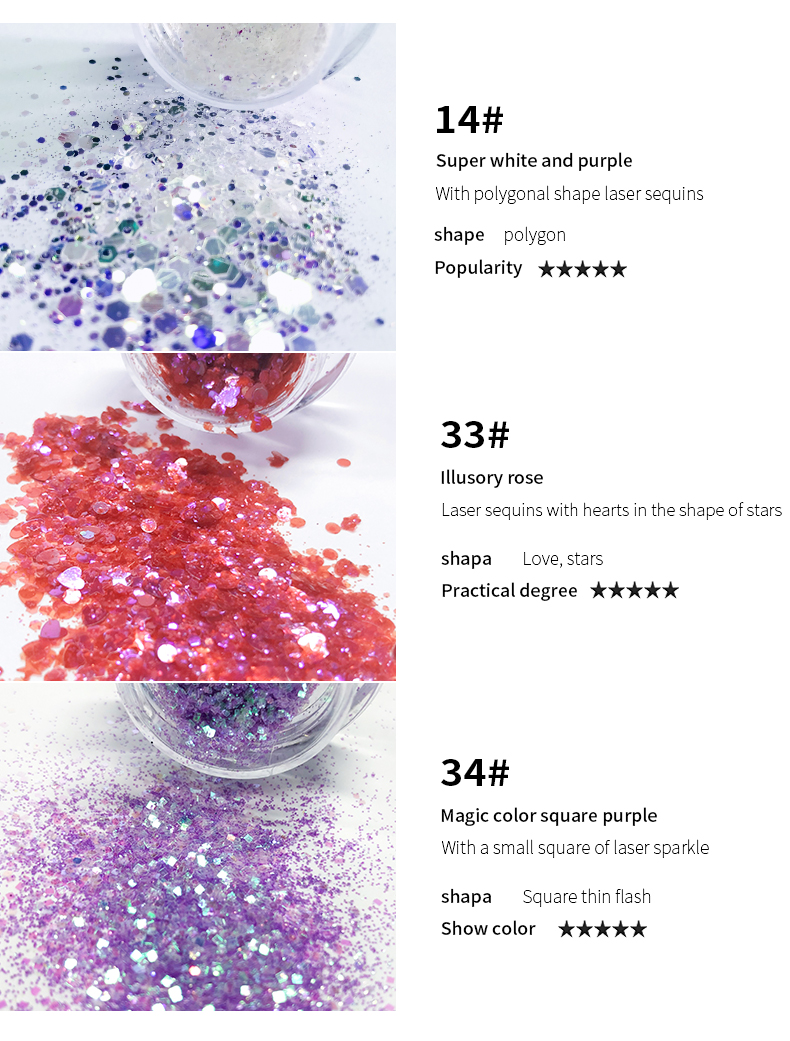 Pudaier 34 colors Eyeshadow Diamond Laser Sequins Beauty Makeup DIY Glows