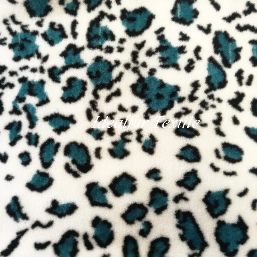 Blue Leopard Print Rabbit Fake Fur