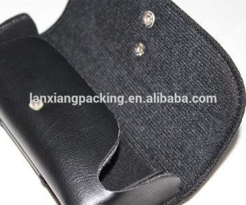 Durable Button Soft Black Leather Eyeglasses Case