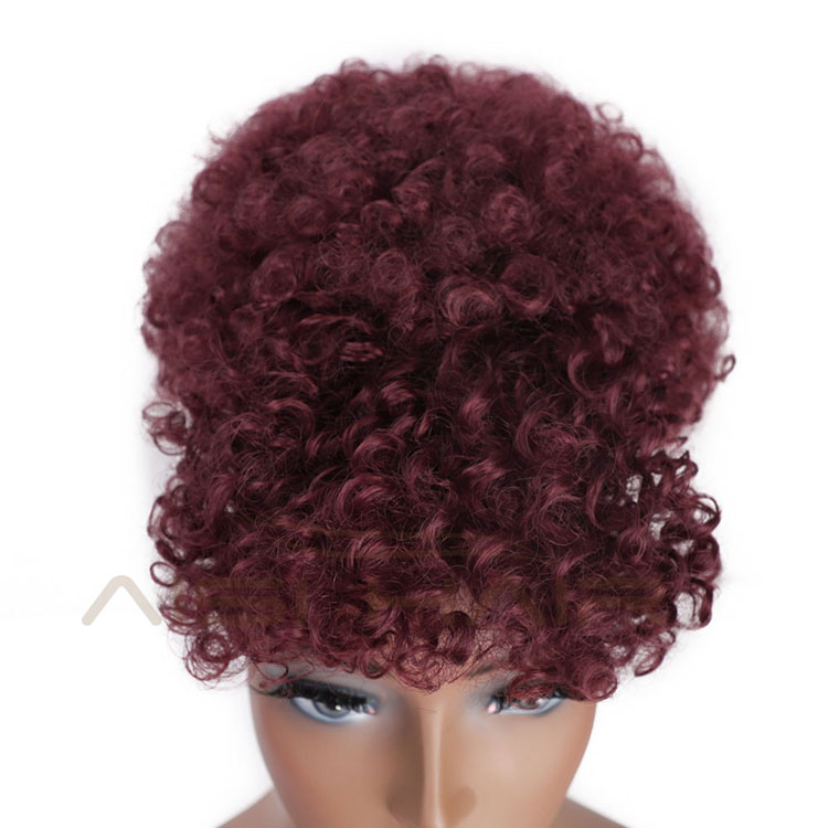 Aisi Hair New Design Kinky Curly Puff Red Color Hair Bun With Bangs Afro Short Curly Synthetic Hair Extension For Black Women