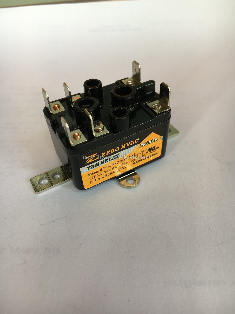 PR380A SPST NO+NC Fan Relay 25Amp 24Vac UL