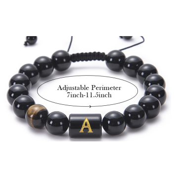 Natural black agate stone woven Beaded Bracelet English alphabet logo Bracelet charming couple lettering gift