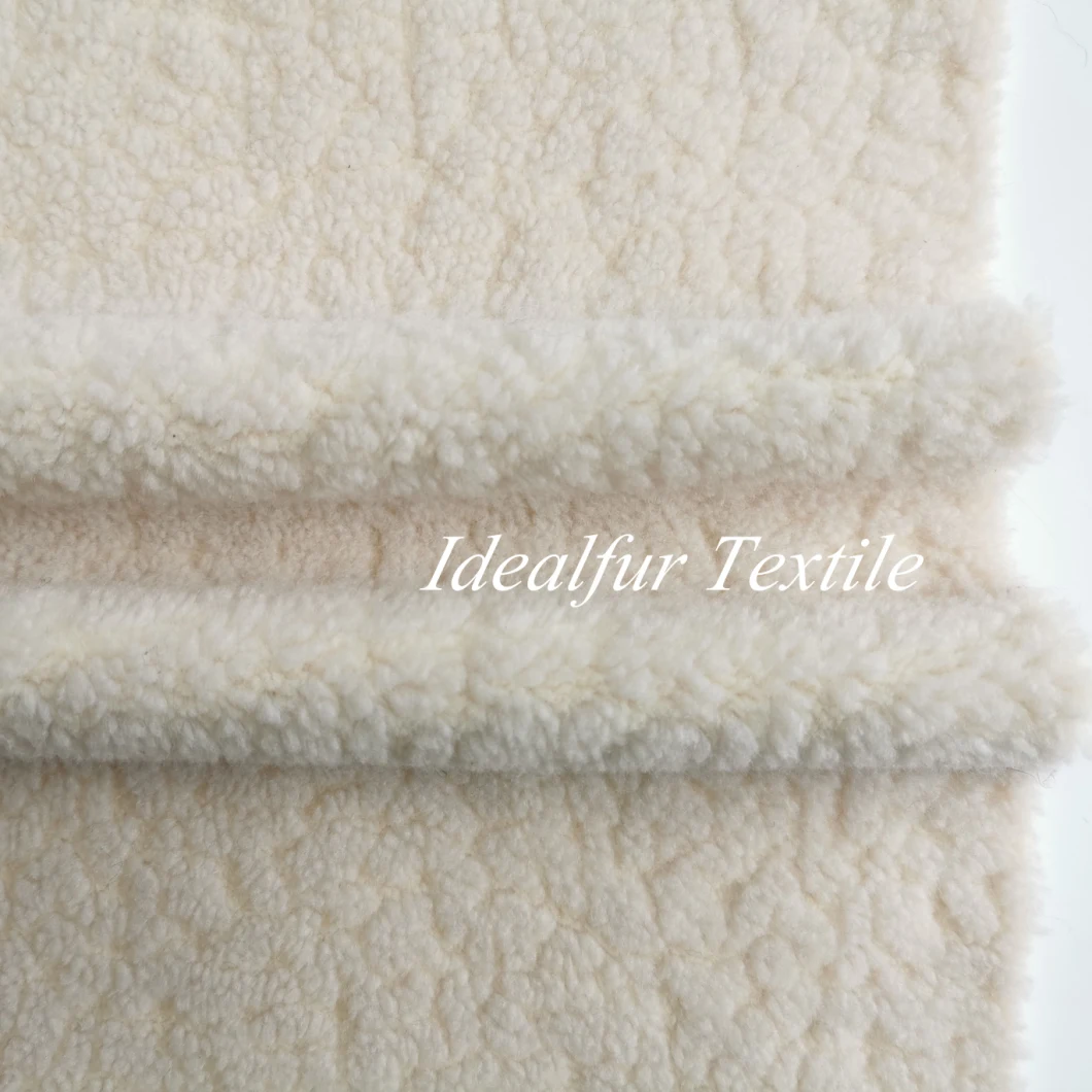 Lamb Embossed Sherpa Faux Fur Fabric with Suede Bonding Fabric for Coat