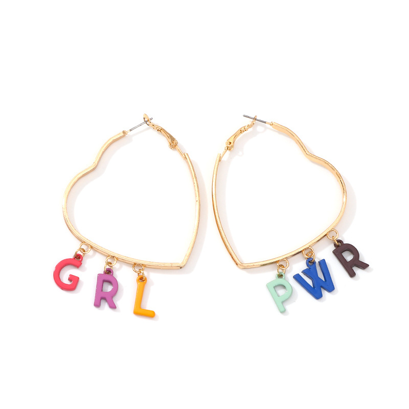 Christmas gift GIRL POWER letter earrings heart big gold hoop fashion earrings jewelry