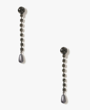 Thin long drop earring with black crystals decorationd