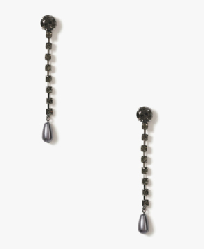 Thin long drop earring with black crystals decorationd