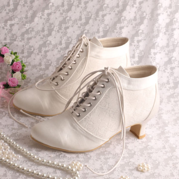 Low Heel Lace Bridal Boots for Wedding