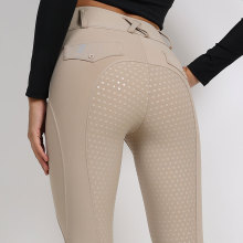 Leggings da donna Khaki calzoni equini con tasca