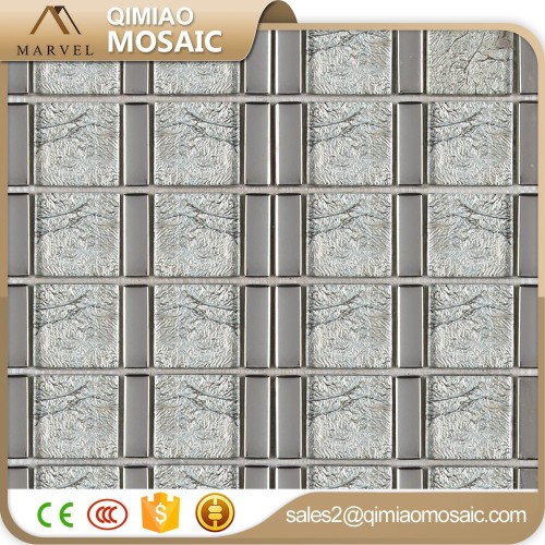 Silver Strip Glass Cold Spray Square Foshan Mosaic Tile For Hotel
