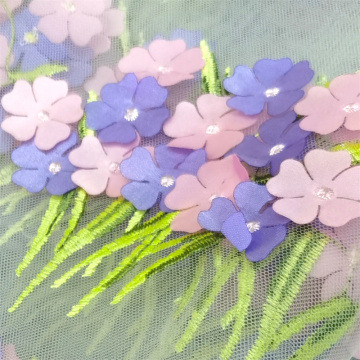 Laser bernapas potong bunga bersulam kain gaun mesh