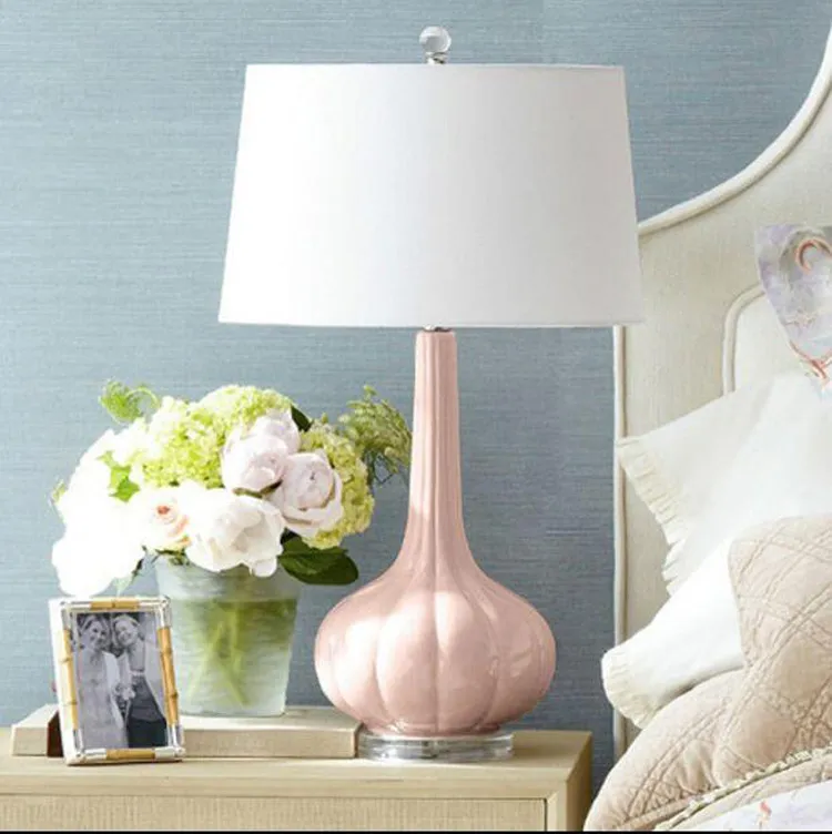 Chic Pink Striped Pumpkin Lamp for Modern Bedroom Aesthetics