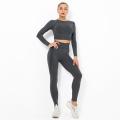 Langarm Crop Top Fitness Set Damen