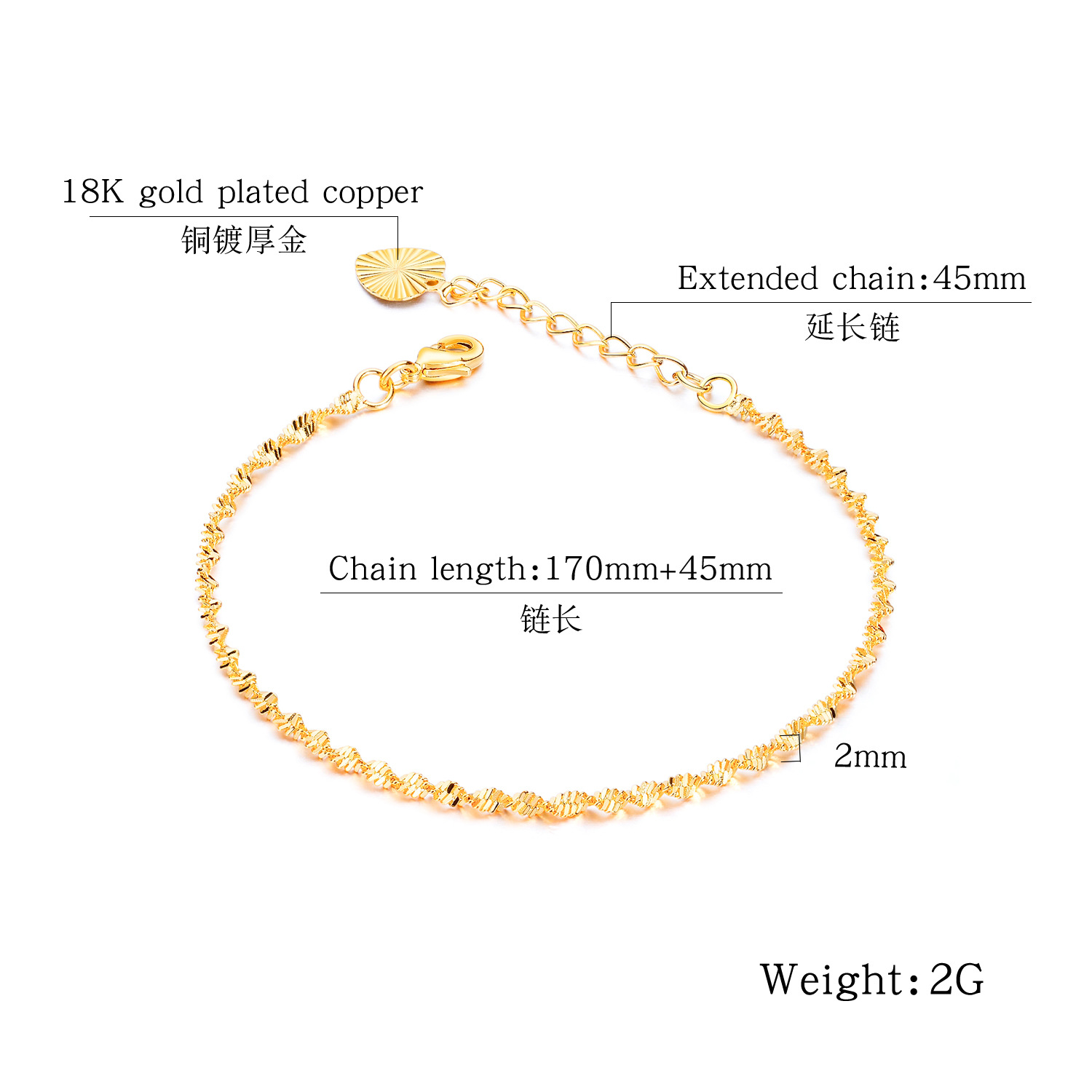 18k gold plated jewelry high quality bracelet women copper material type thin chain bracelet cheap