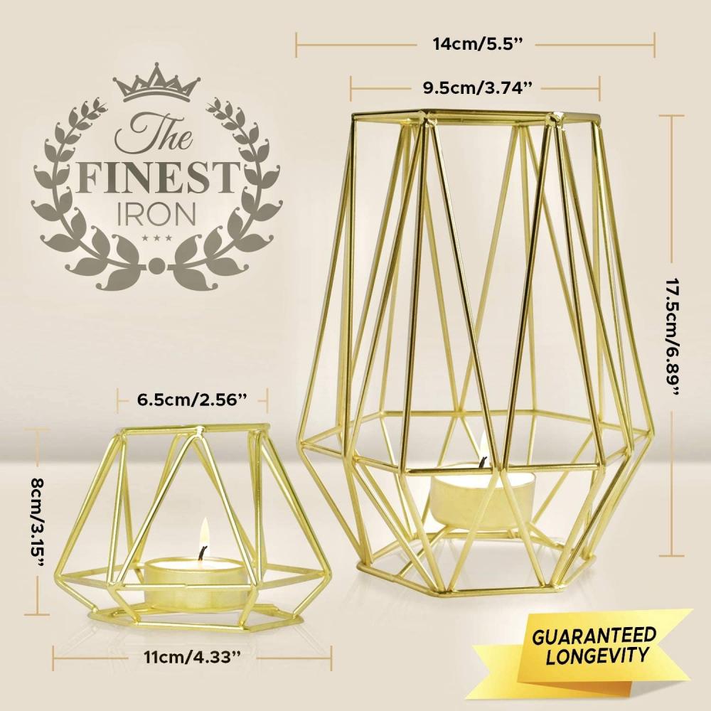 Pemegang Lilin Tealight Logam Geometris Emas