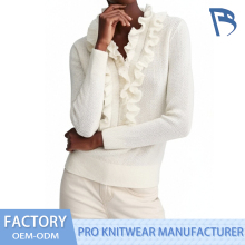 White Lace-Edged Knit Sweater for Women