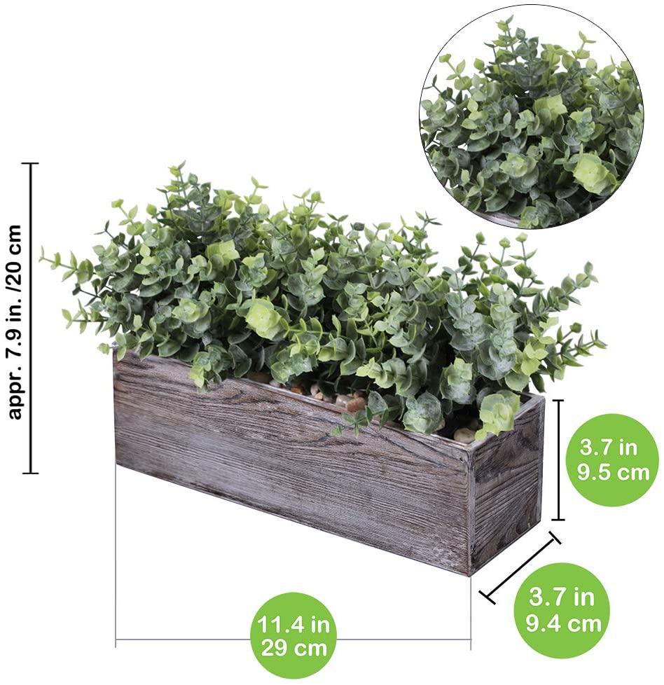 Faux Eucalyptus Plants σε ορθογώνιο ξύλο Planter Box