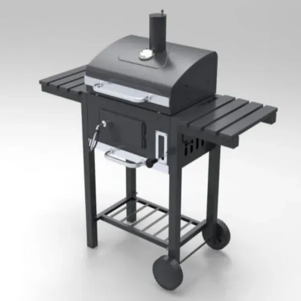 Middle Size Charcoal Smoker with Grid Side Tables and Bottom Shelf