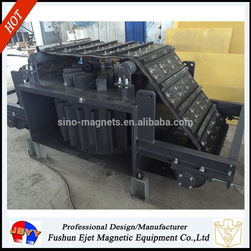 Electromagnetic overbelt separator for removal of iron particle