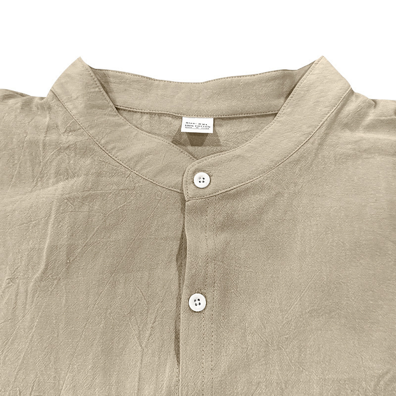 Весенне-осенняя льняная рубашка-стойка с бисером Spring Autumn Linen Beaded Stand Shirt