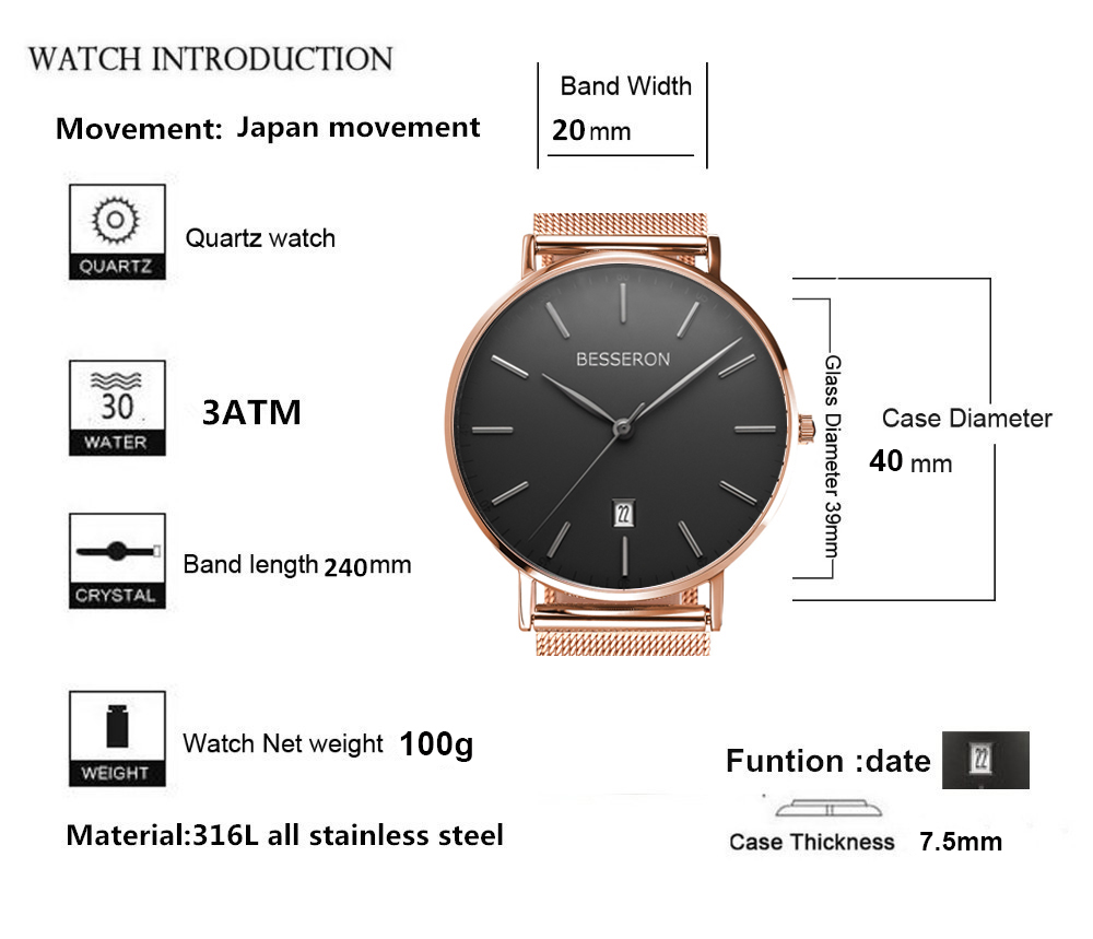 Luxury honorable watch wholesale price curved glass low moq minimalist watch