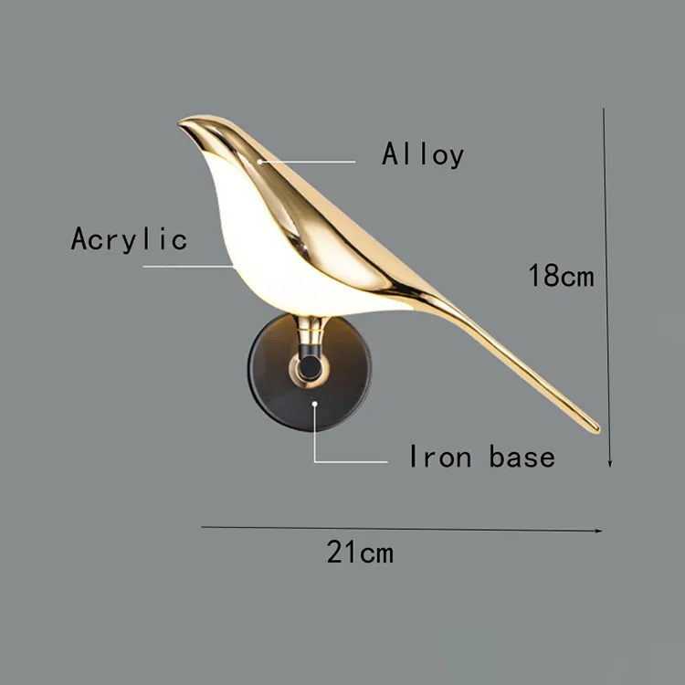 Nordic Magpie Bird LED Wall Lamp for Bedroom Decor