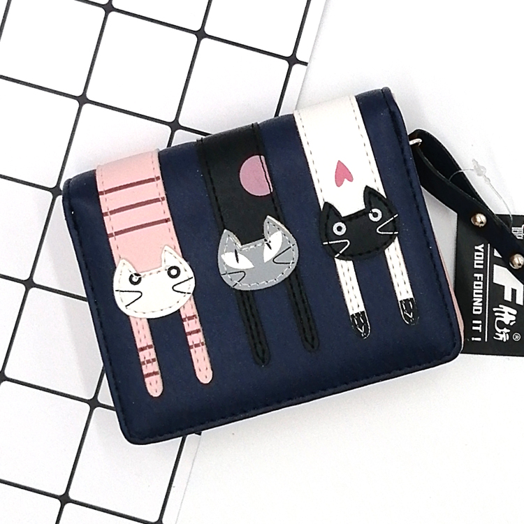 Short three-dimensional cat leather for women wallet