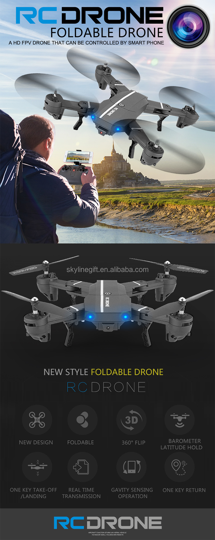 Wifi FPV Quadcopter Drone 8807W Foldable Selfie Mini Heli copter with 0.3MP HD Camera Height Hold Mode VS XS809W Dron