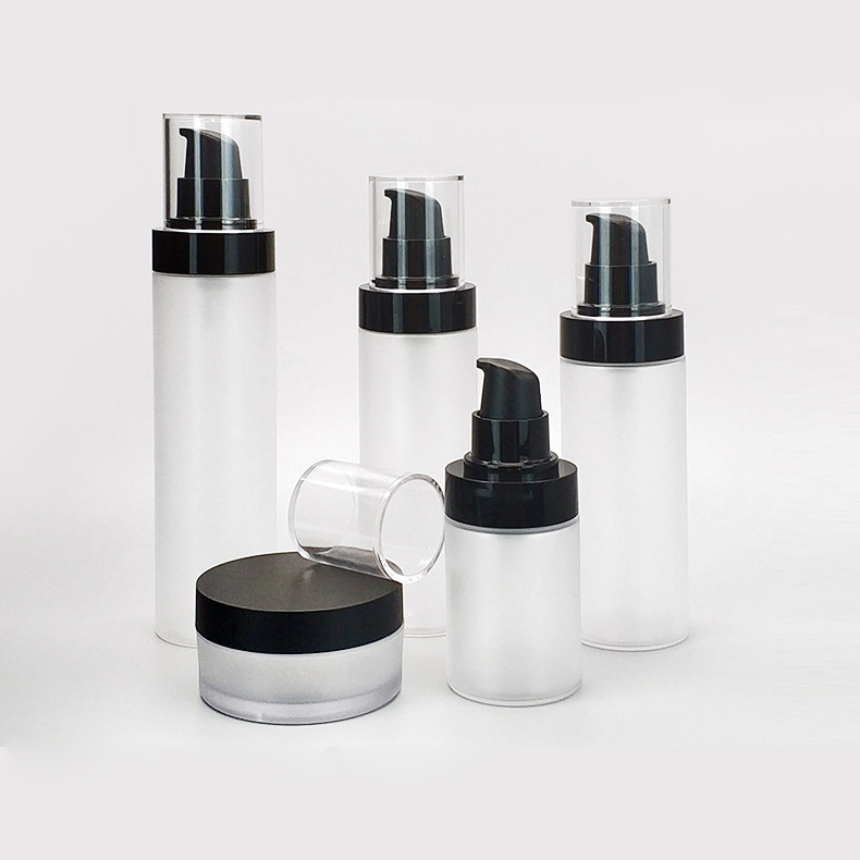 frosted clear PP plastic cosmetische flessenset verpakking;