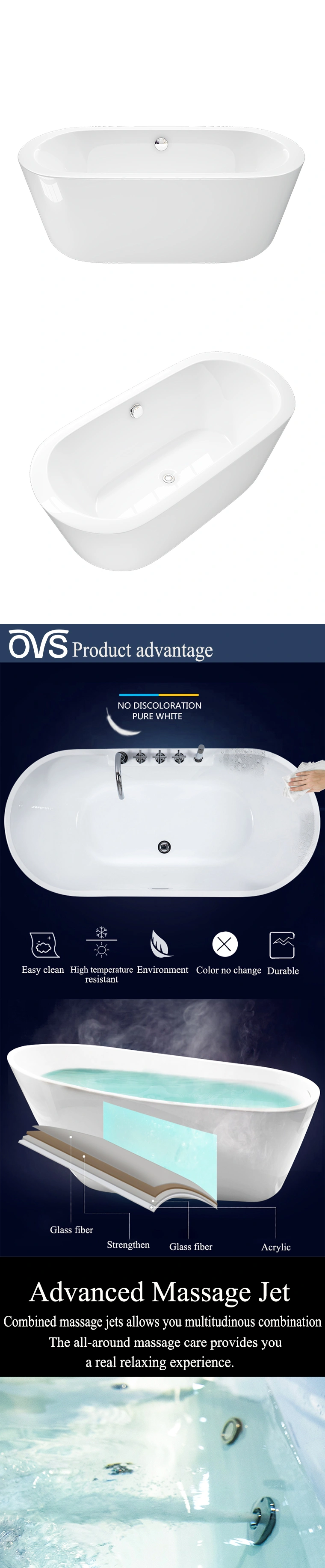 High Grade Luxury Acrylic Oval Modern Freestanding Bathtub