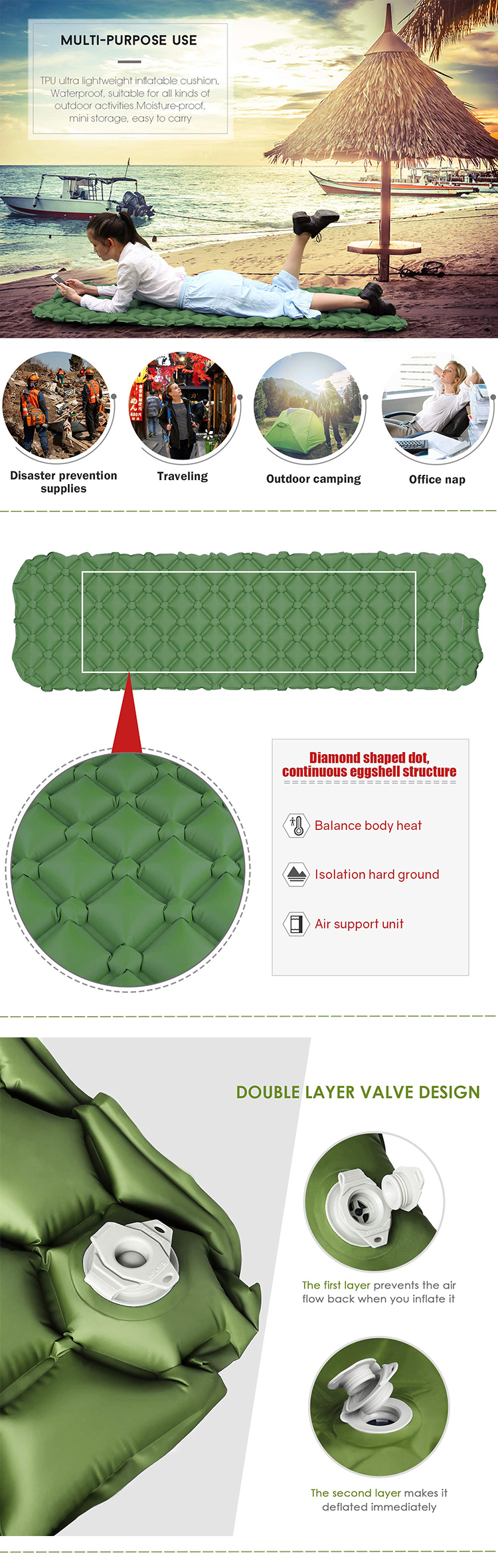 Compact Ultralight outdoor sports Beach Mat, Camping Pad Sleeping Mat Inflatable air Mattresses/