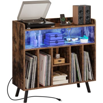 Vinyl Storage Turntable Stand with Power Outlet for Record Collection
