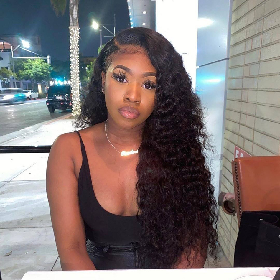 Deep Wave Remy Hair Wig Brazilian Transparent Lace Front Human Hair Wigs Virgin Hair Black Wig