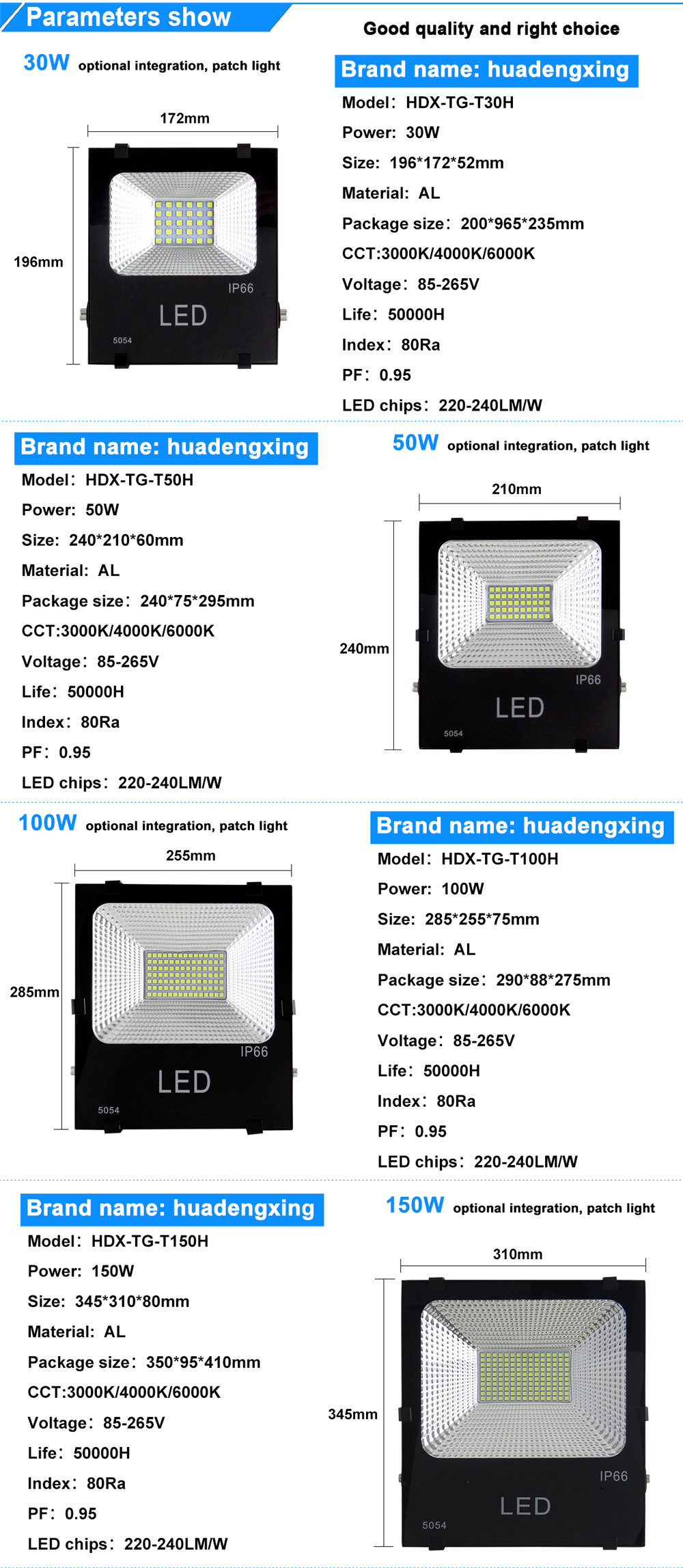 wholesale 2/3/5 years warranty outdoor aluminum profiles housing 10w 20w 30w 50w 100w 150w 200w waterproof IP65 led flood light