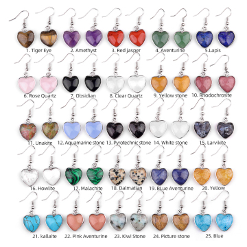 15MM Heart Pendant Drop Earrings Natural Heart Crystals Earring, Heart Gemstone, Energy Healing Crystals, Birthday, Gift