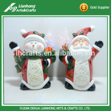 Handmade christmas LED ornament standing ceramic snowman