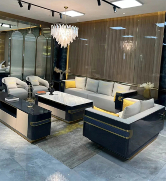 Elegant Wooden Sectional Leather Sofa Set