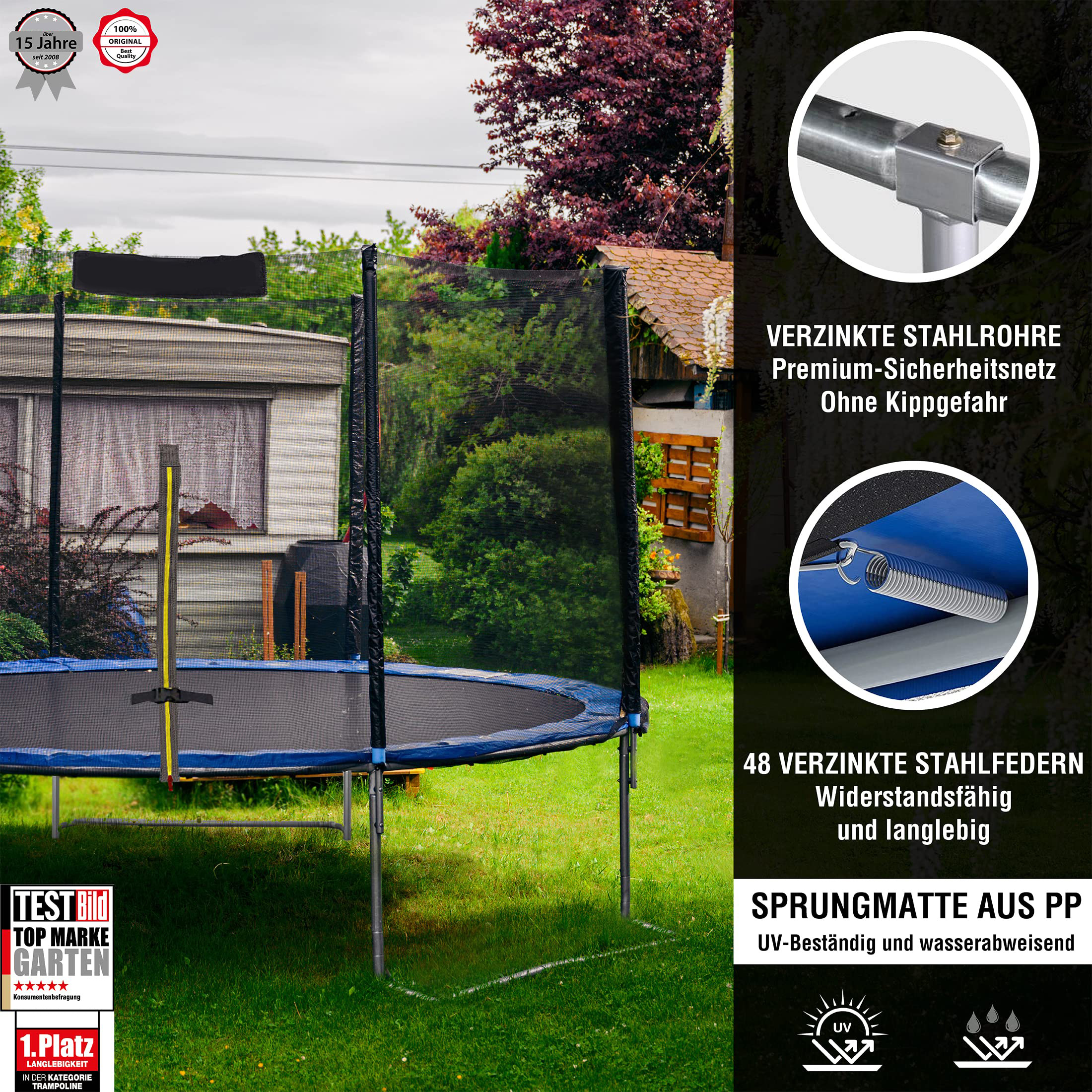 GS Approved Trampoline with Net Enclosure Stable Outdoor Trampoline for Kids, Teens and Adults Reinforced