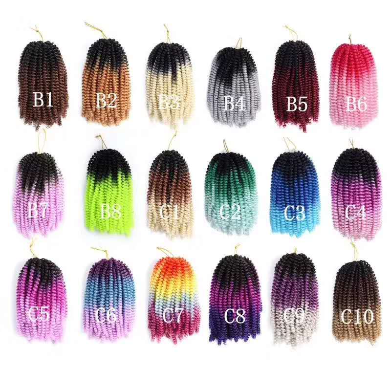 Spring Twist Crochet Hair Extensions Spring Twists Braids Hair 8 Inches Synthetic Fiber Solid And Mixed Color For Women